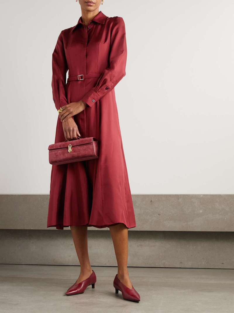 EMILIA WICKSTEAD Belted silk-twill midi shirt dress Burgundy outlook