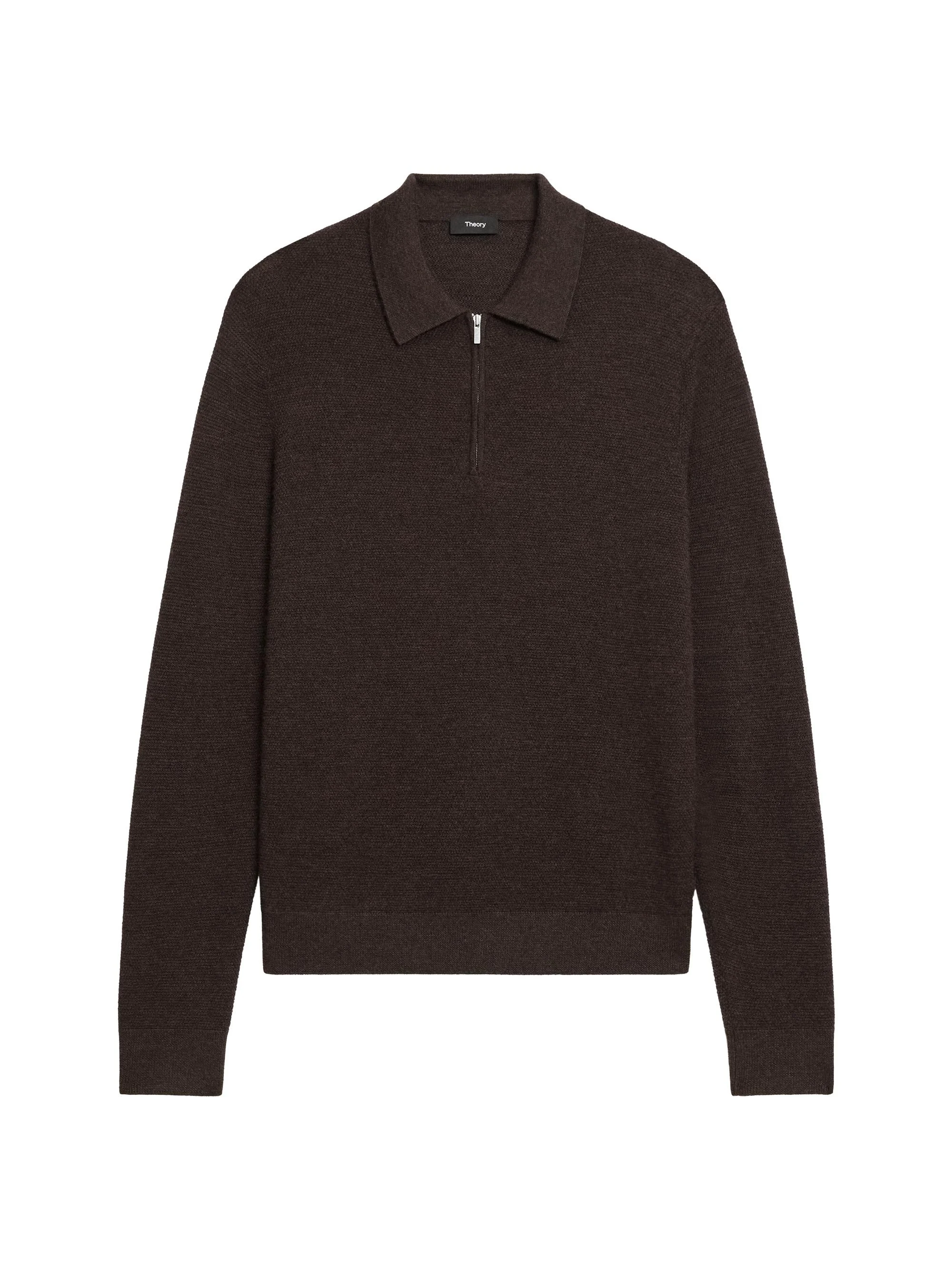 Men's Cashmere Zip-Front Polo Sweater - Brownwood Melange - 1