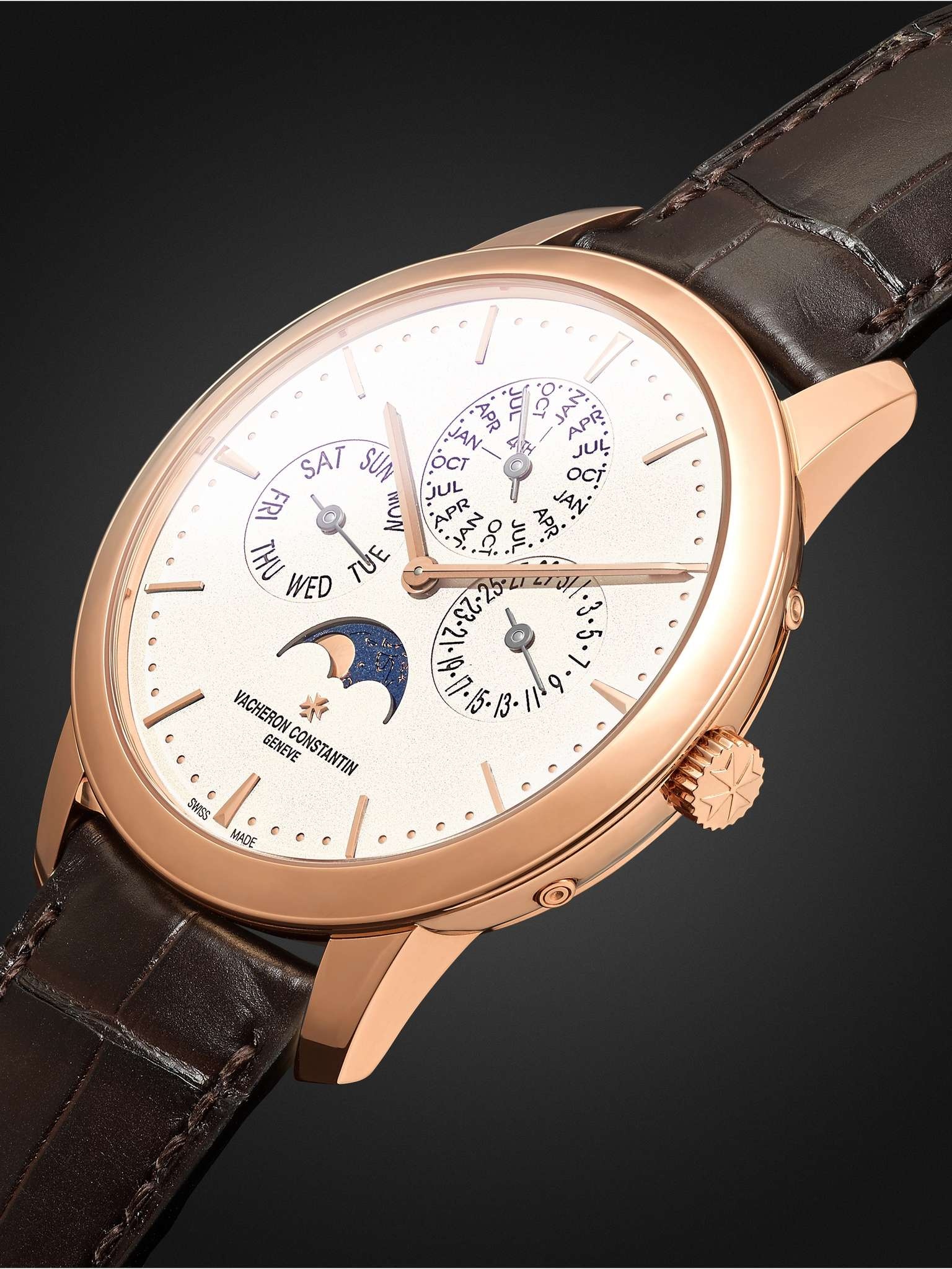 Patrimony Perpetual Calendar Ultra-Thin Automatic 41mm 18-Karat Pink Gold and Alligator Watch, Ref.  - 4