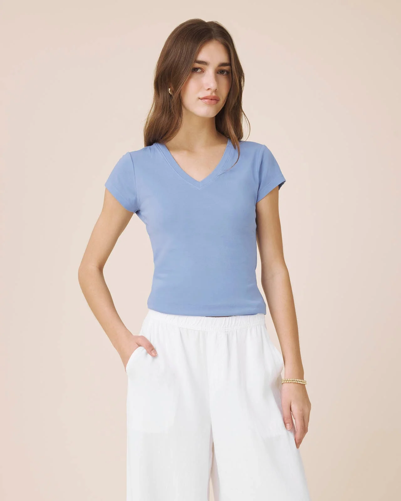 Josie Stretch V-Neck Tee - 1