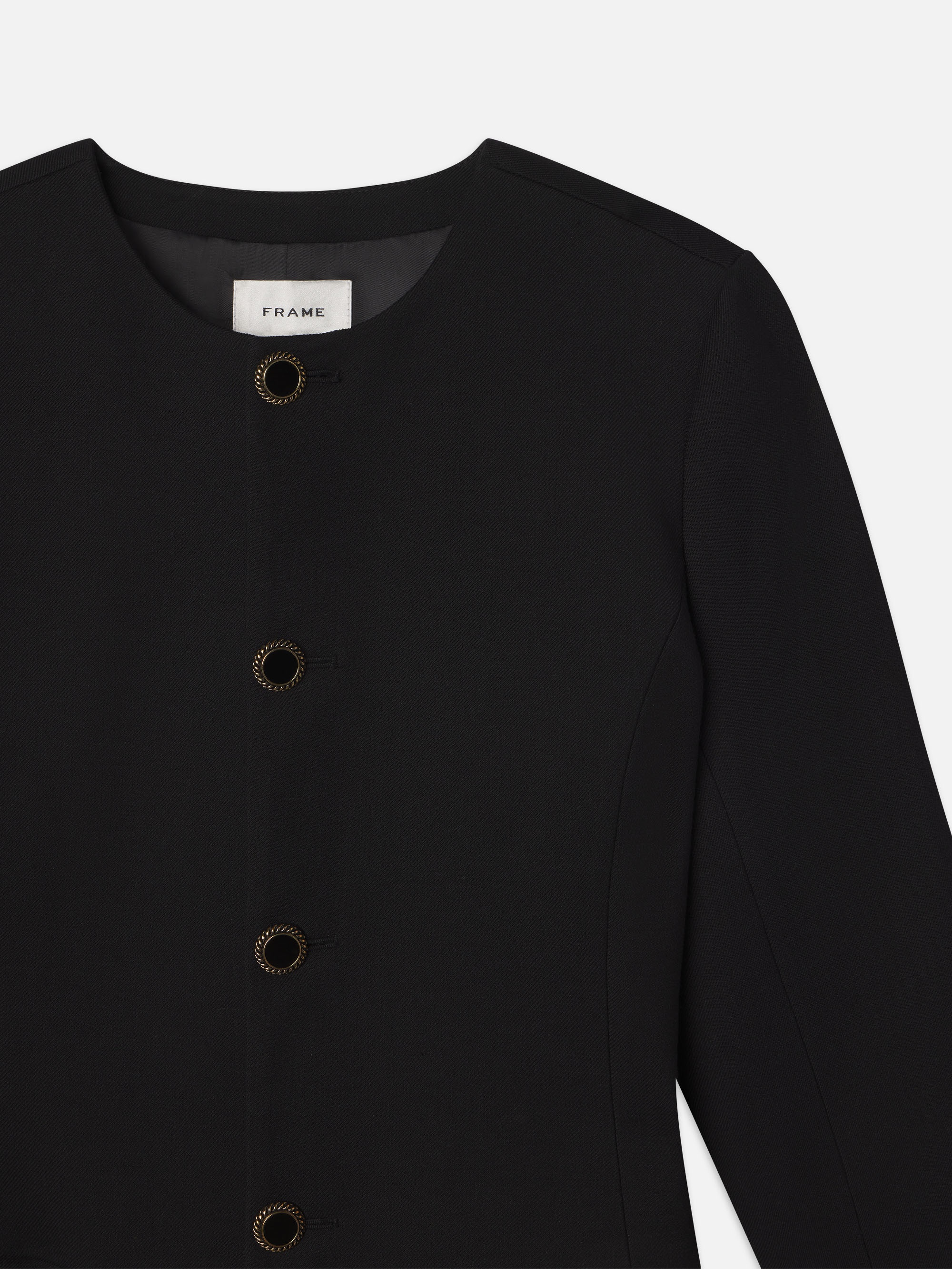 Button Front Suiting Dress in Black - 3