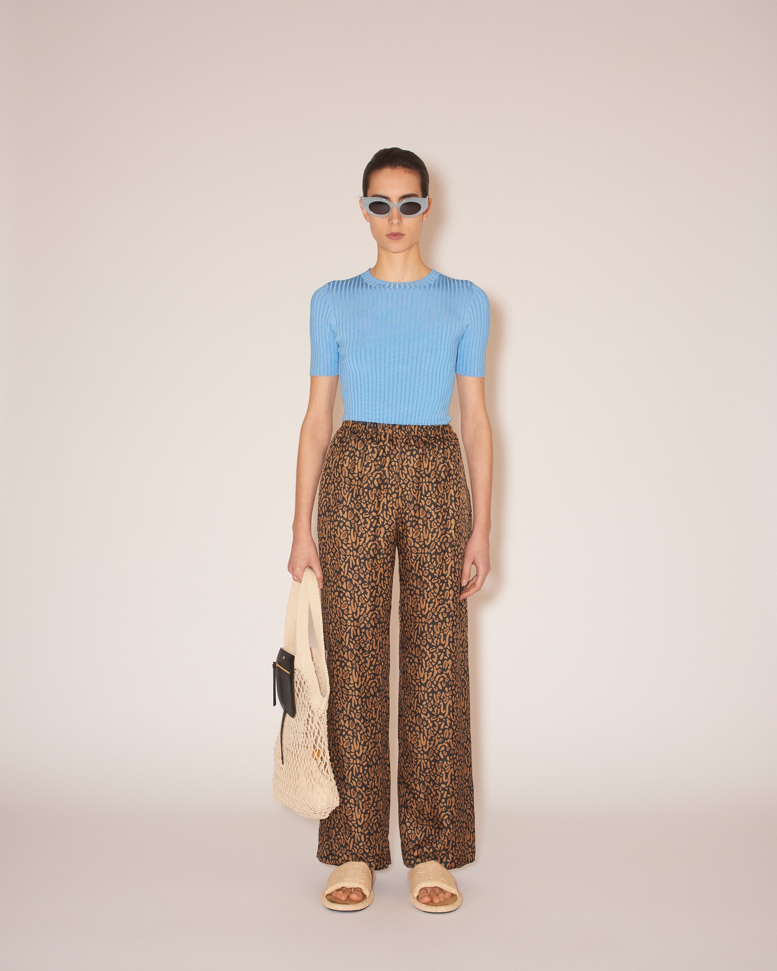 YARELI - Twill silk wide-leg trousers - Brown ocelot - 3