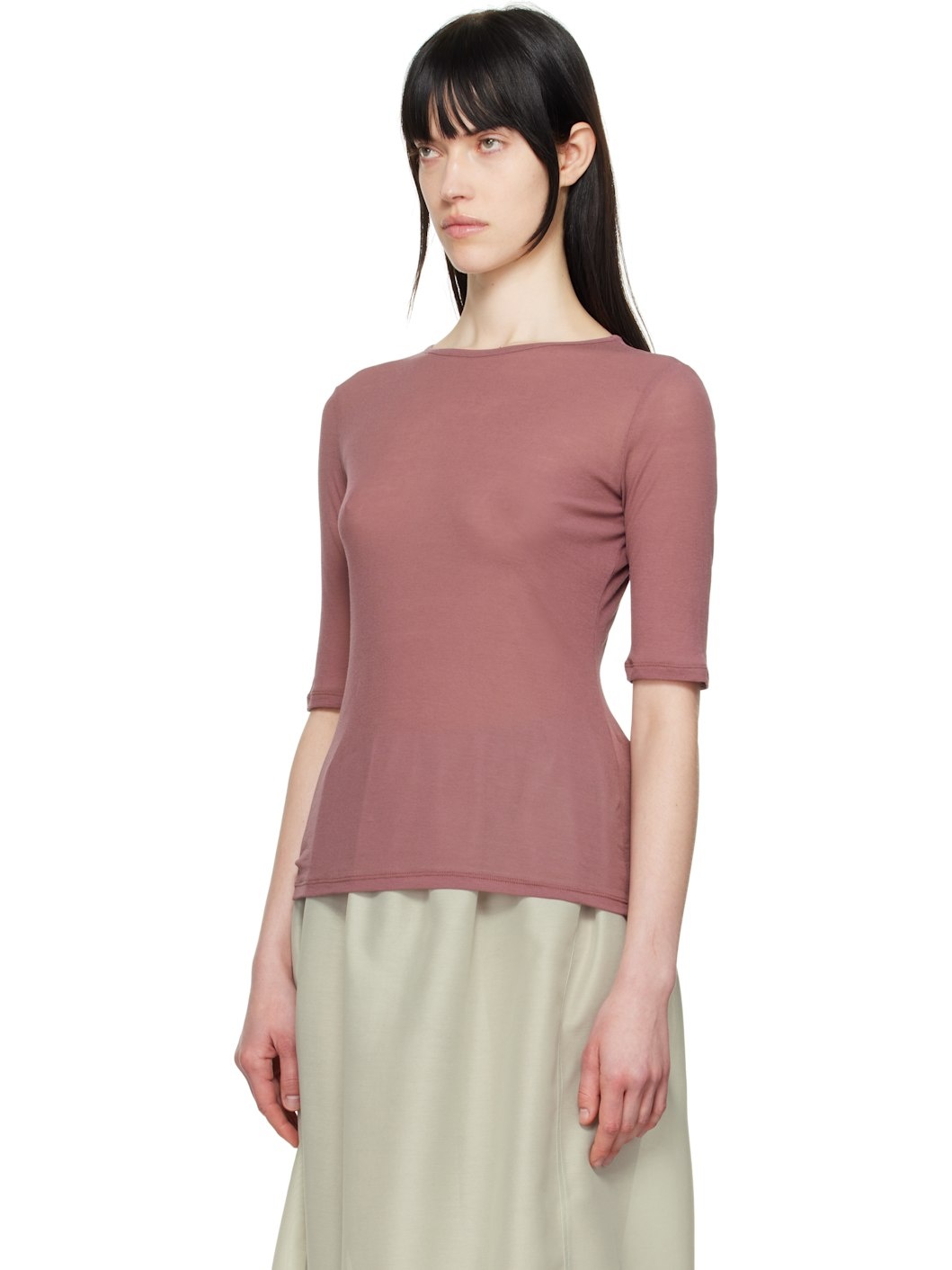 Burgundy Round Short Sleeve T-shirt - 4