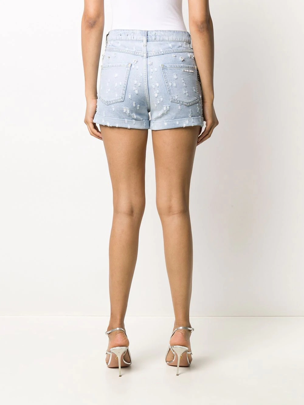 crystal-embellished denim shorts - 4