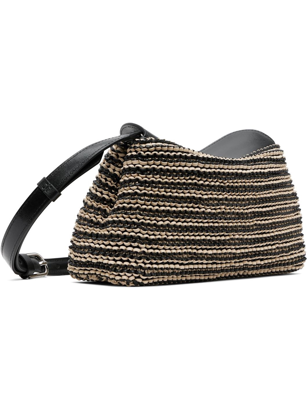 Black & Beige T-Lock Woven-Leather Clutch - 3