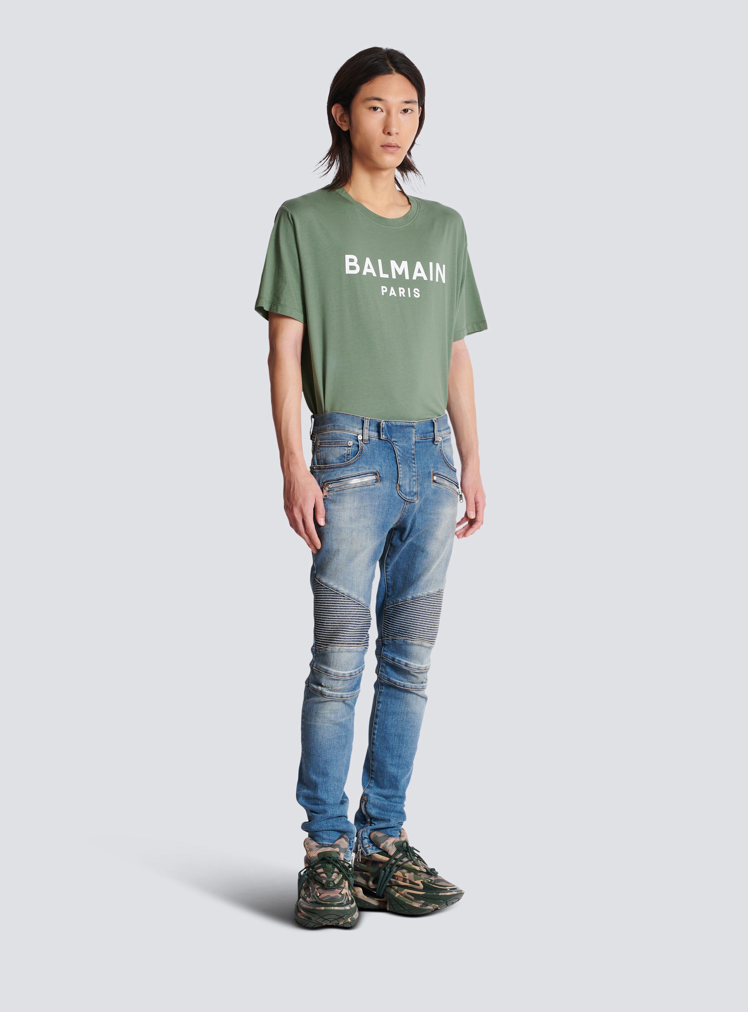 Slim-fit biker jeans in blue denim - 3