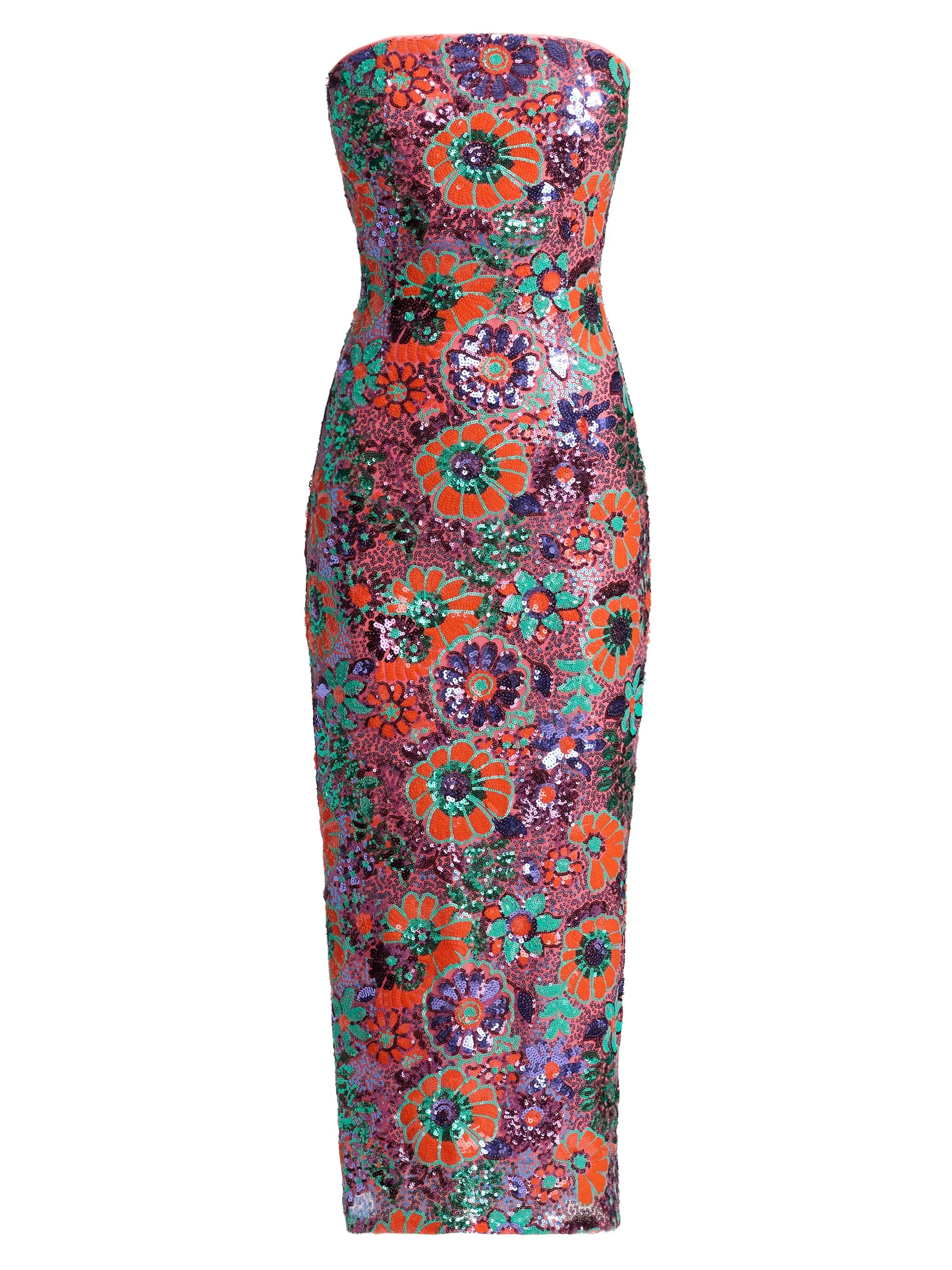 Women's Bonnie Floral Sequined Strapless Midi-Dress - Coral Sequin Combo - 1
