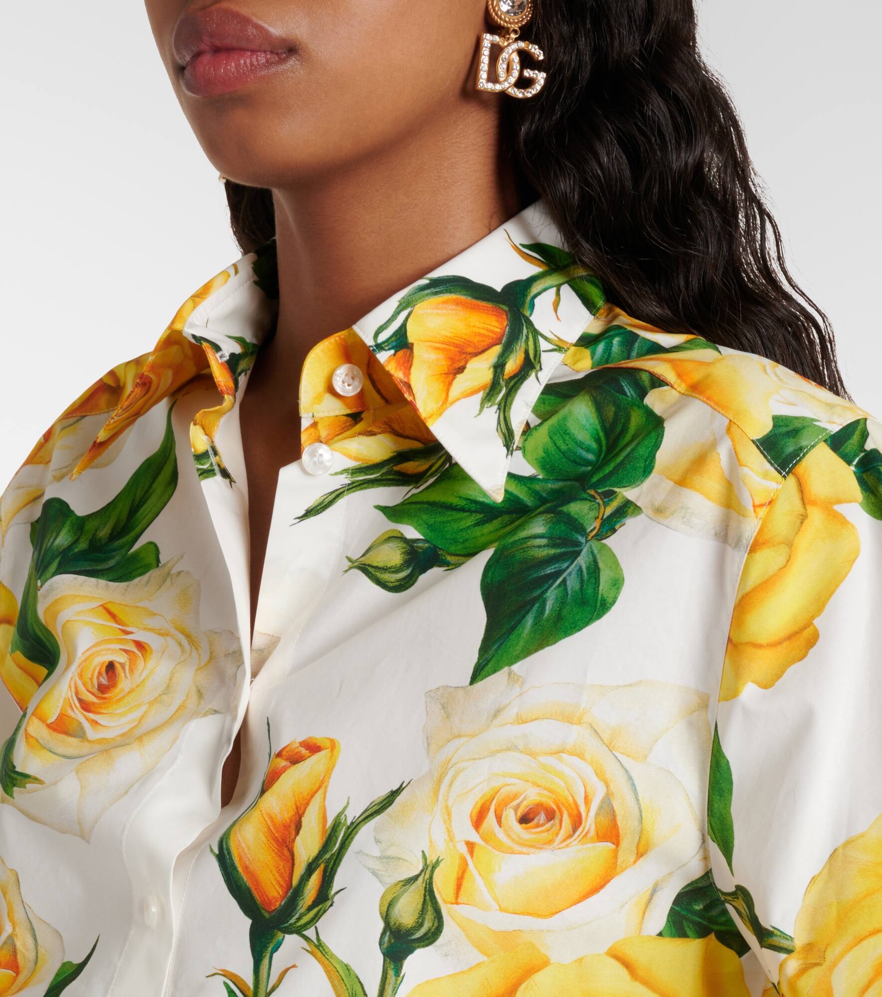 Floral cropped cotton poplin shirt - 4