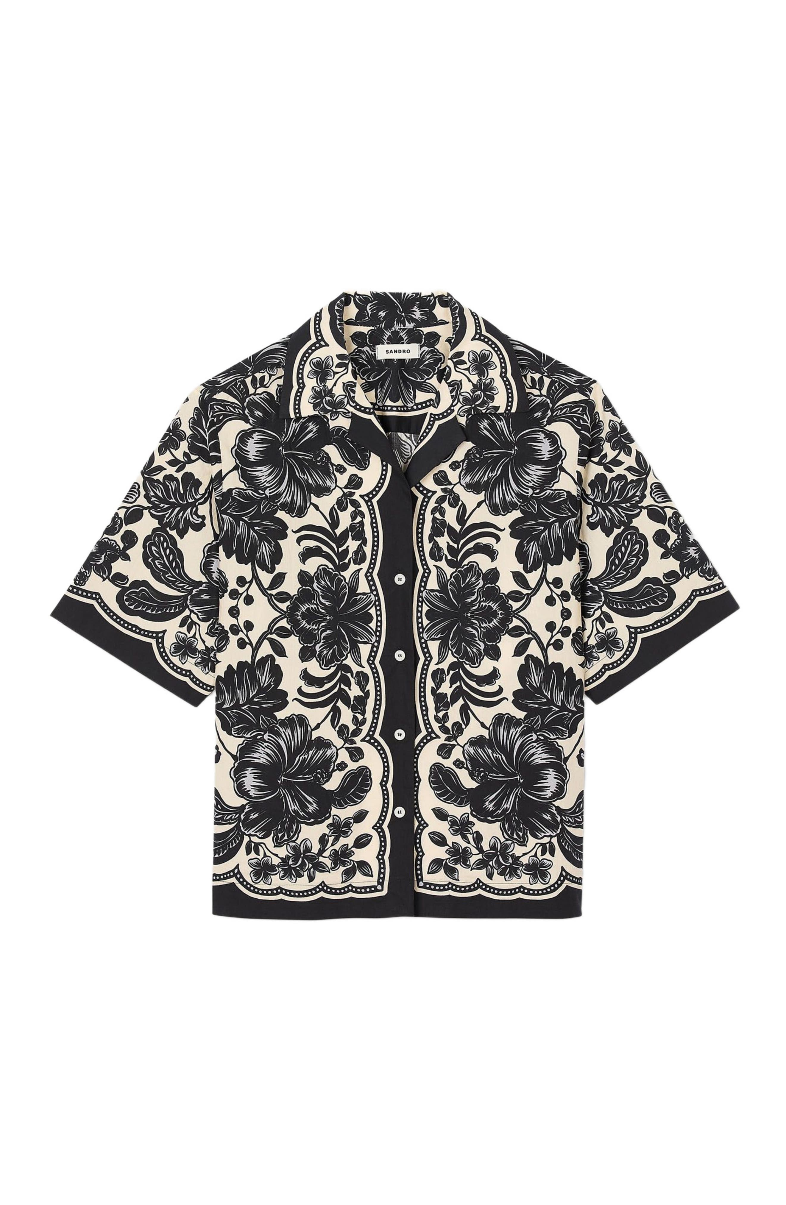 SANDRO Floral motif shirt in Ecru /Black at Nordstrom - 5