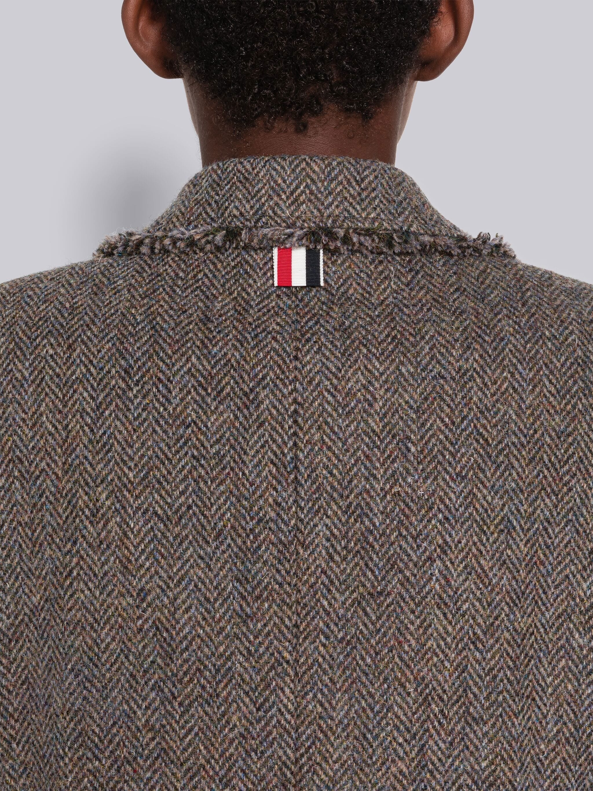 Herringbone Frayed Single Vent Overcoat - 5