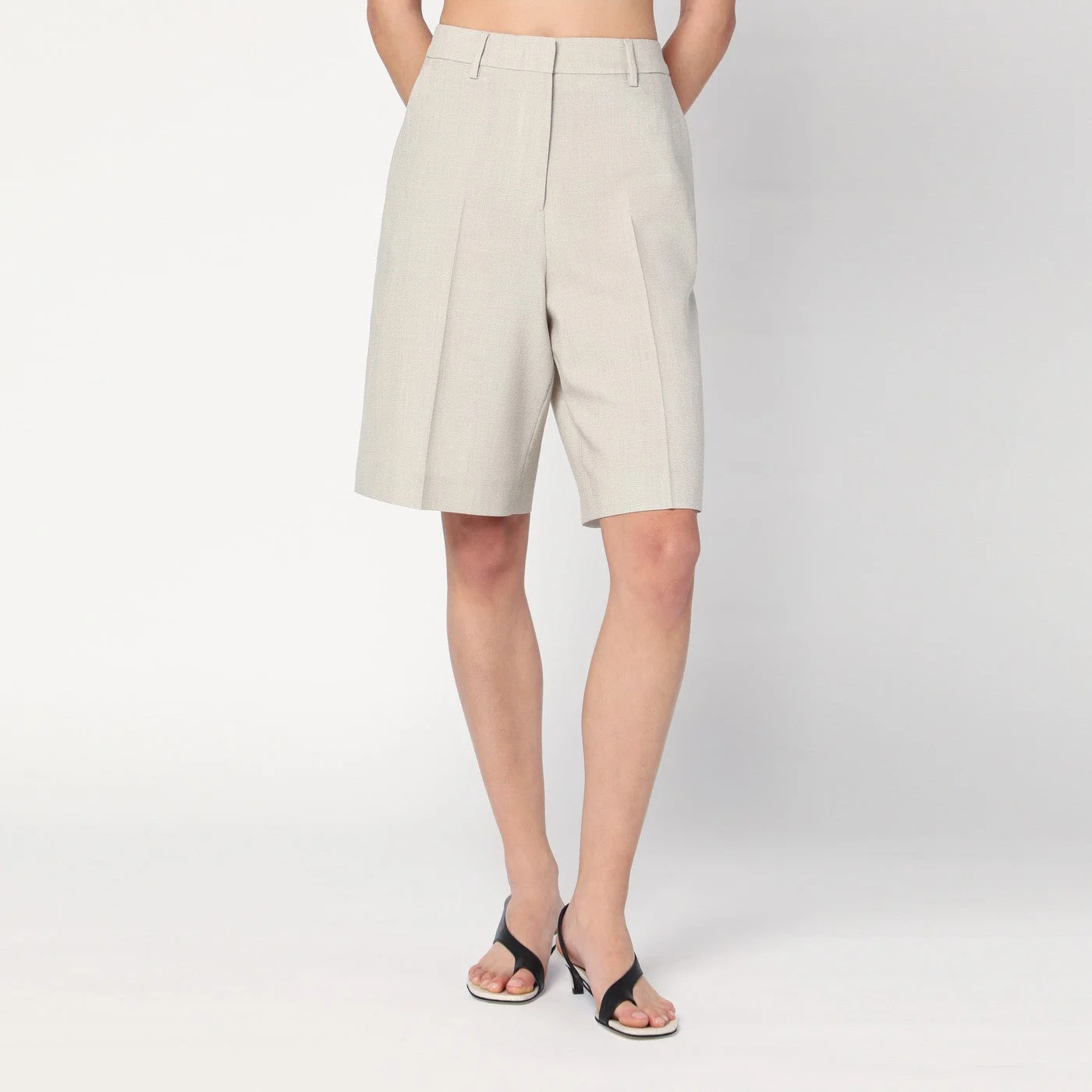 Beige mélange wool-blend bermuda - 1