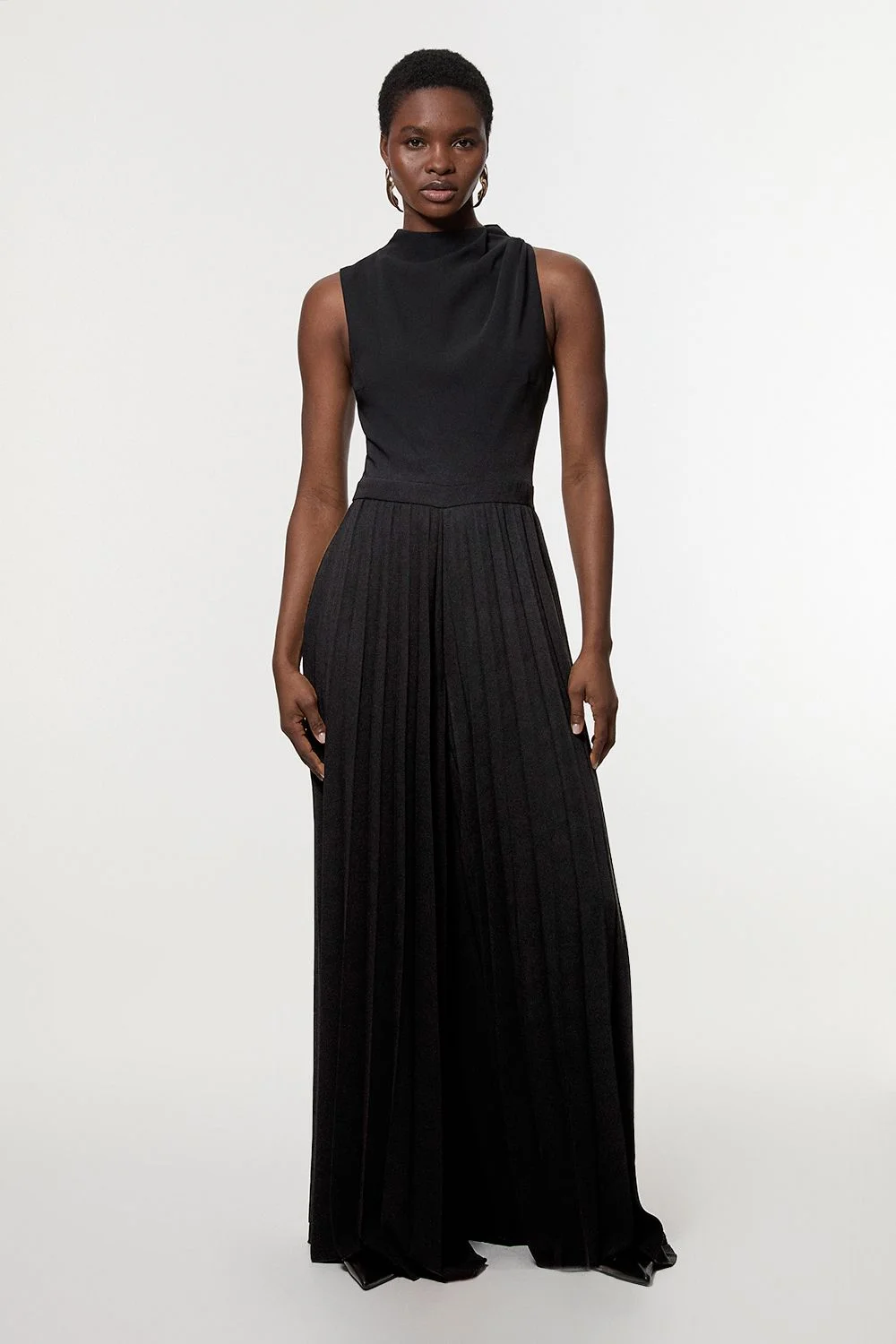 Soft Tailored Halter Neck Pleated Jumpsuit - 1