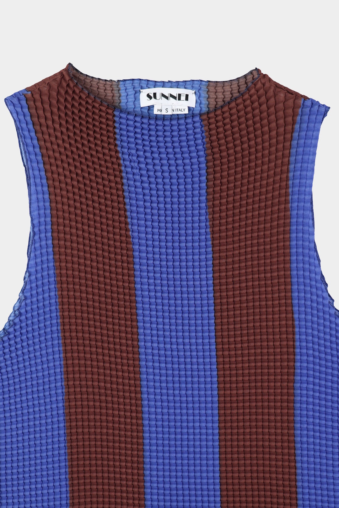 PLEATED TANK TOP / blue & brown stripes - 4