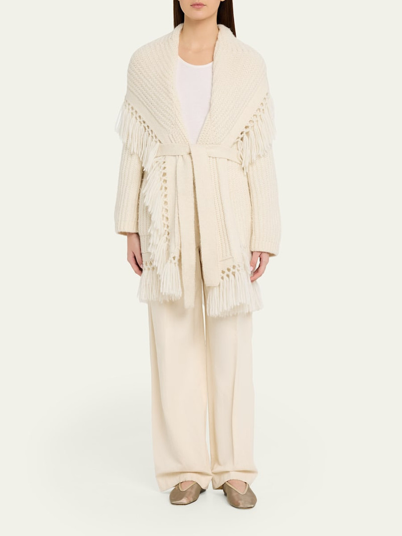 LoveShackFancy Daphira Fringe Alpaca Wrap Cardigan outlook