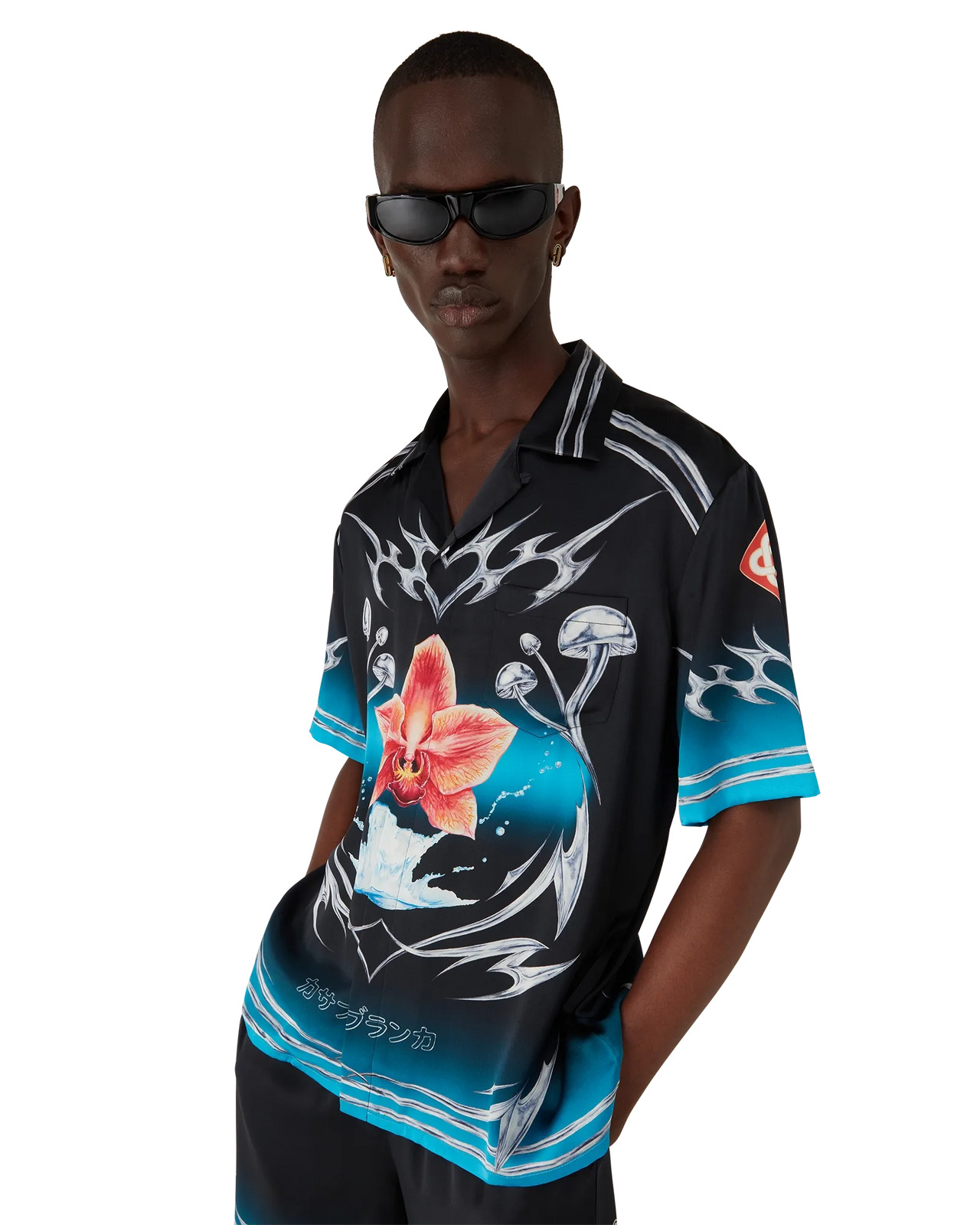 Blades Short Sleeve Silk Satin Shirt | Casablanca Paris - 5