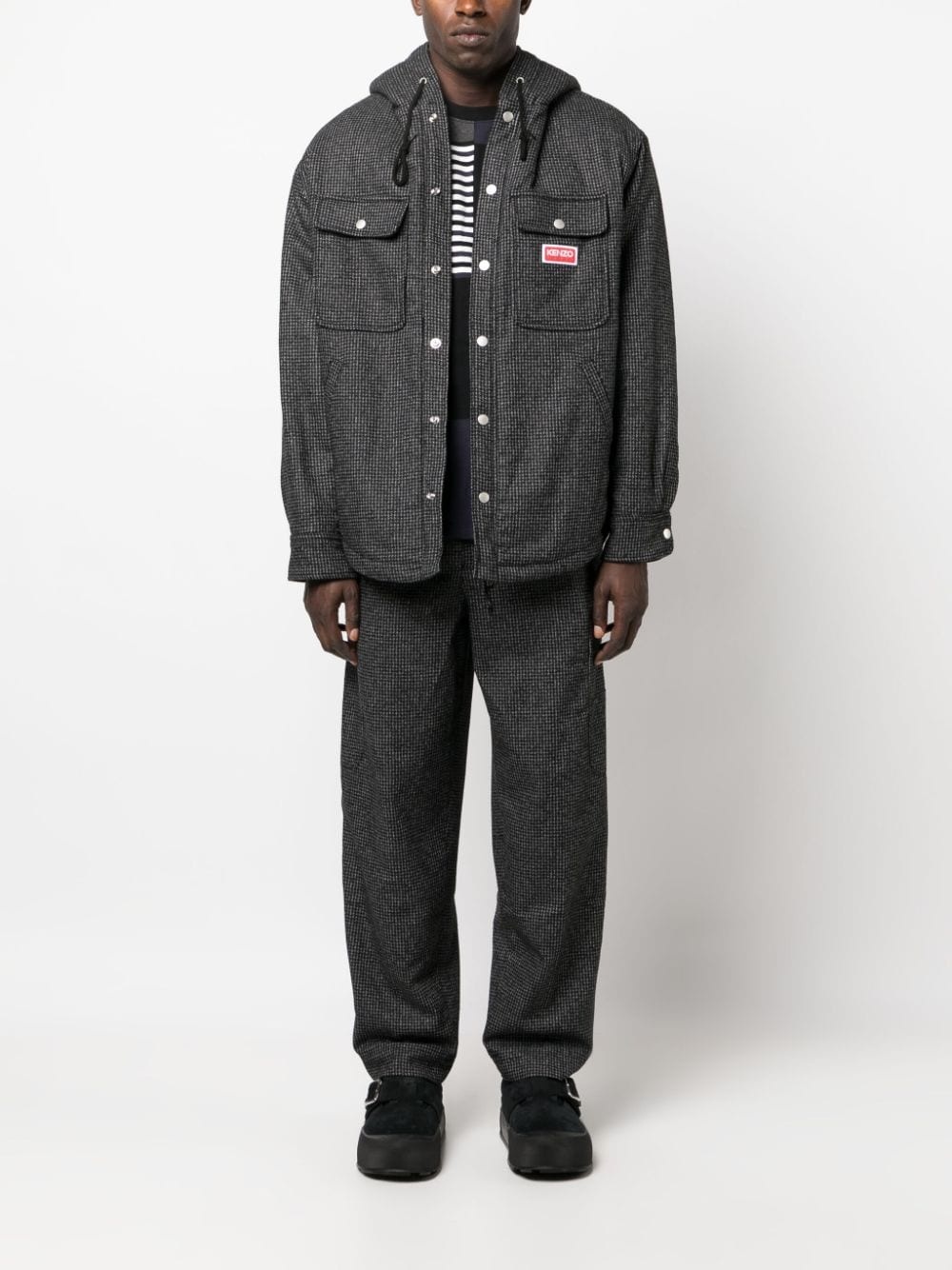 logo-patch check-pattern tapered trousers - 2