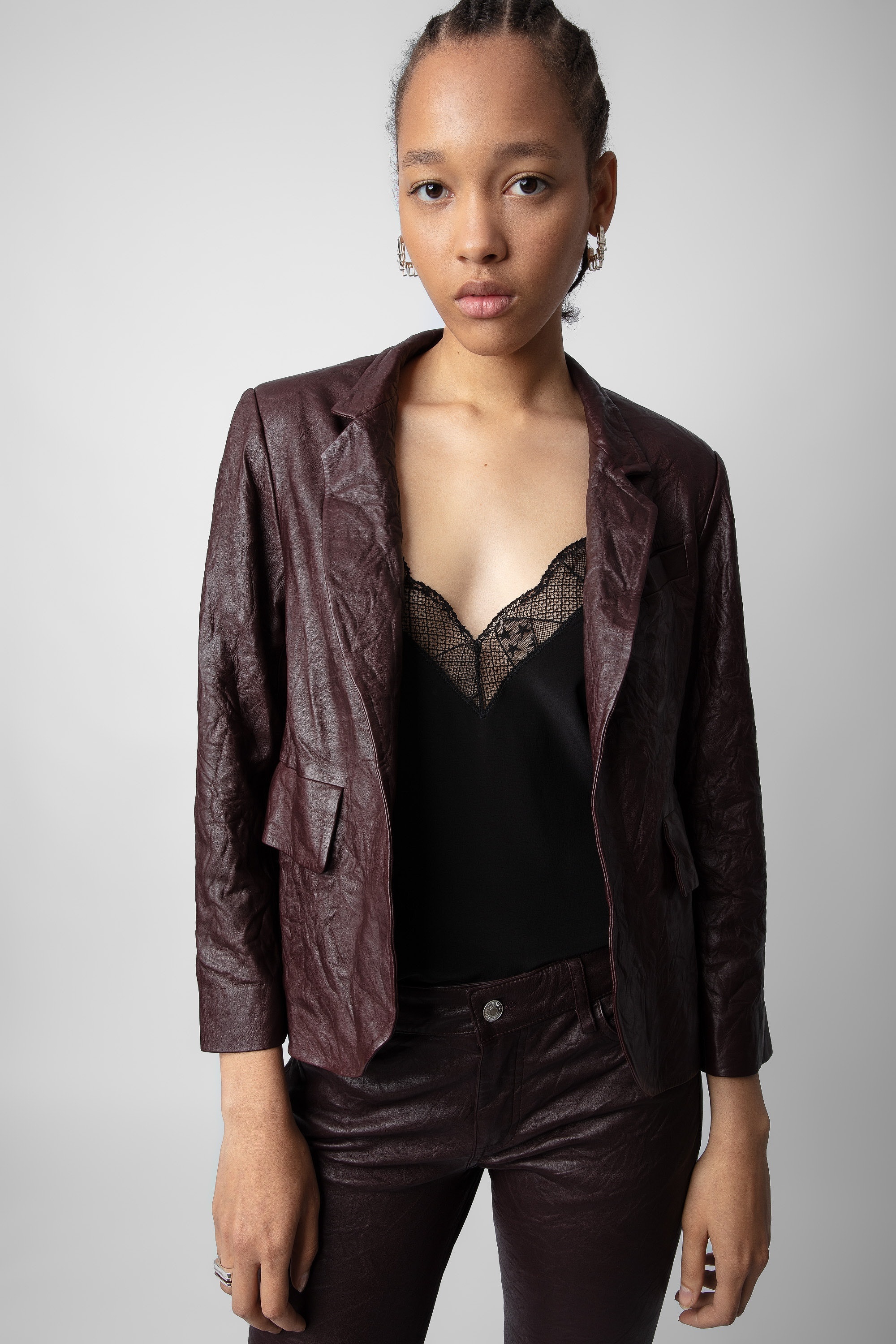 Verys Crinkled Leather Blazer - 3