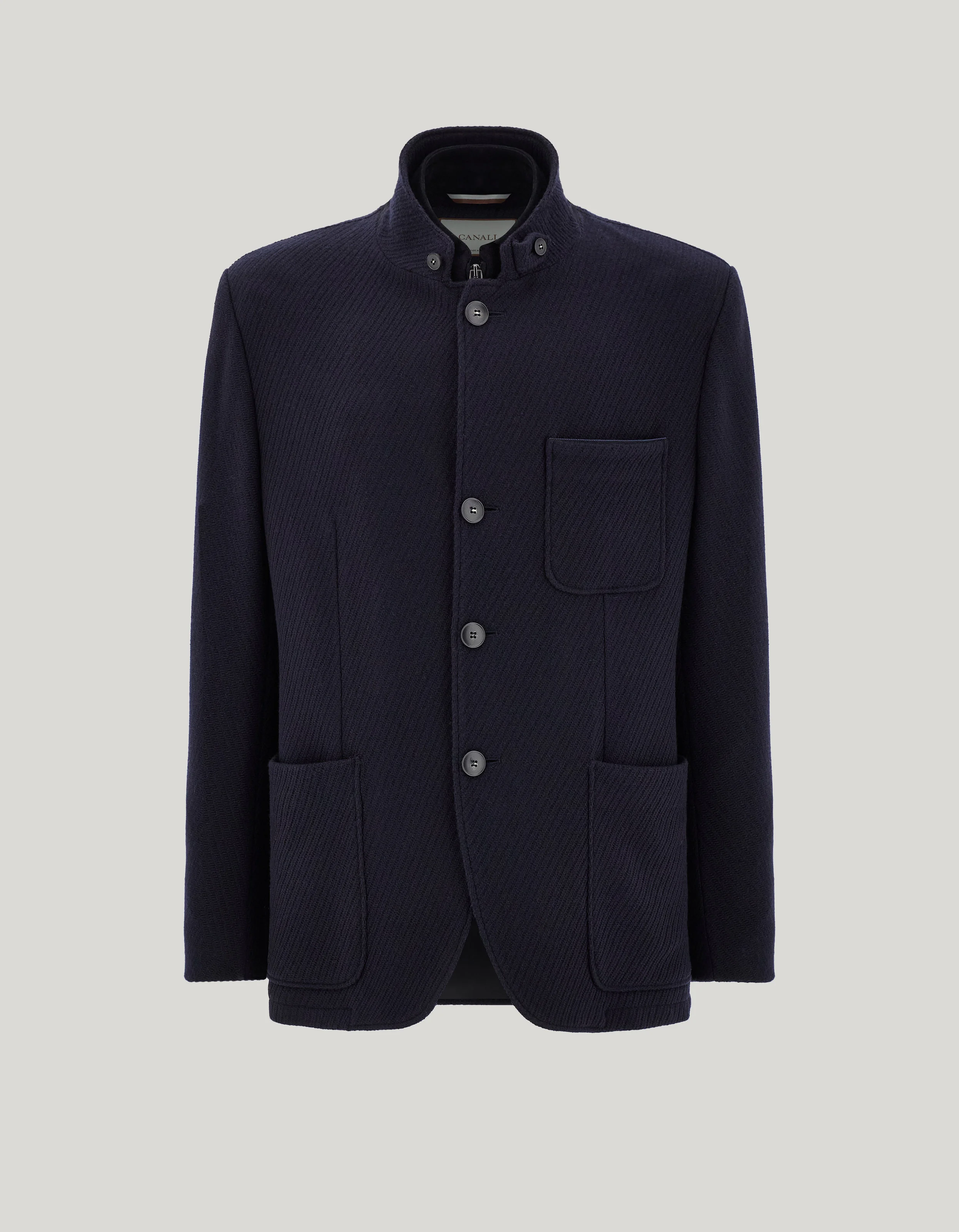 NAVY BLUE 180'S WOOL RELAXED-FIT JACKET WITH A TRICOT EFFECT - 1