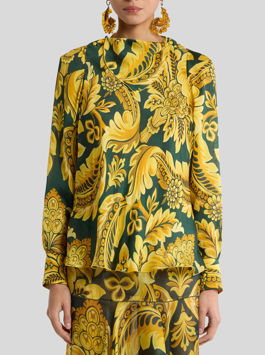 PEAU D'ANGE SILK BLOUSE WITH FLOWER AND BEE MOTIF - 2