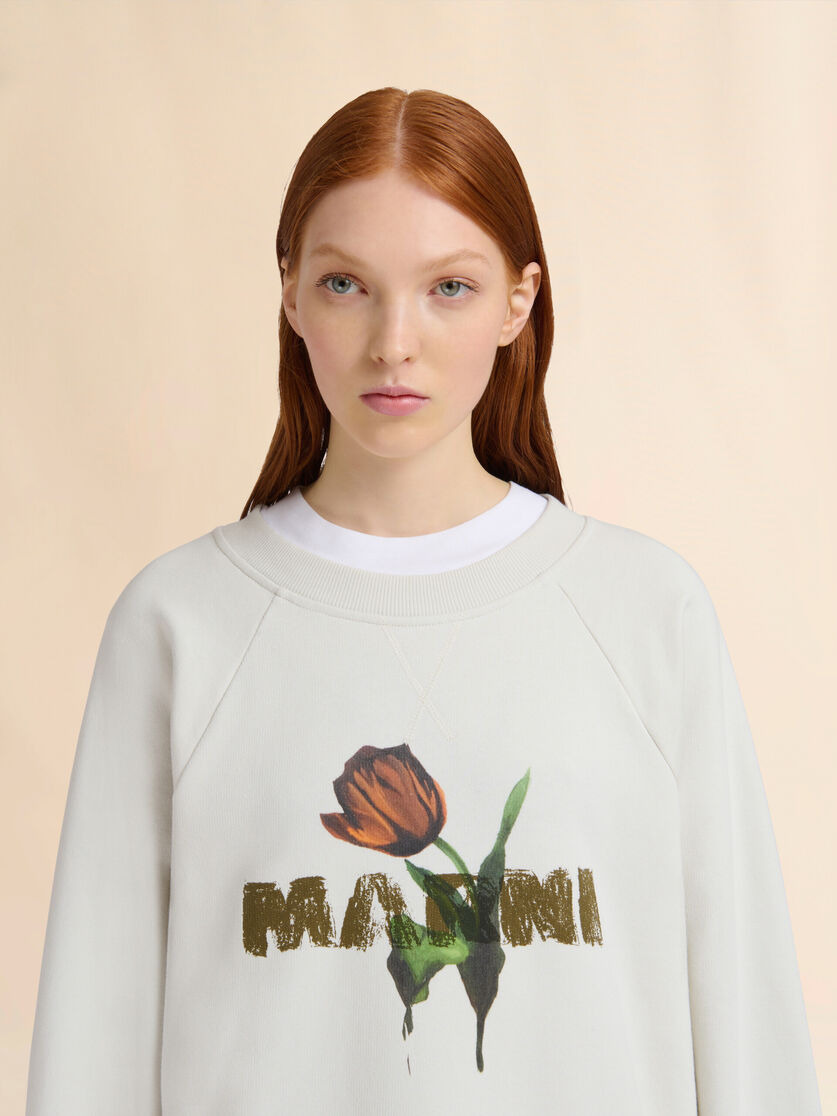 OFF-WHITE COTTON SWEATSHIRT WITH TULIP PRINT - 4