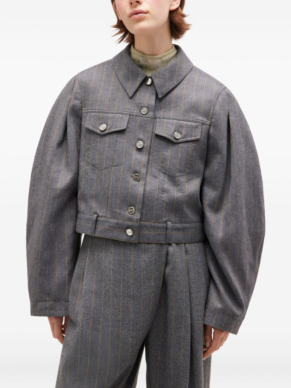 pinstripe puff-sleeve jacket - 3