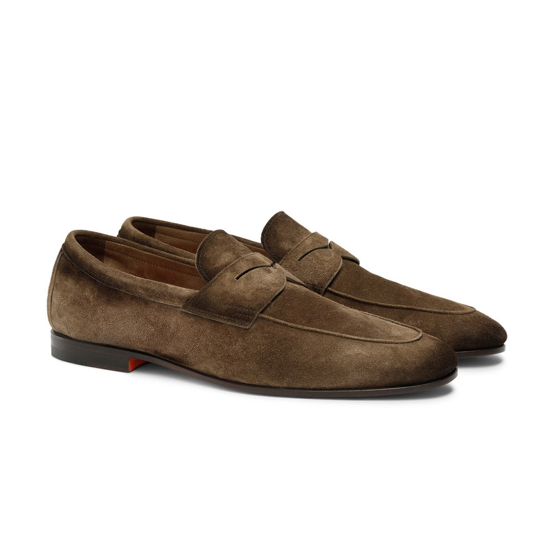 Santoni Men's brown suede Carlo loafer outlook