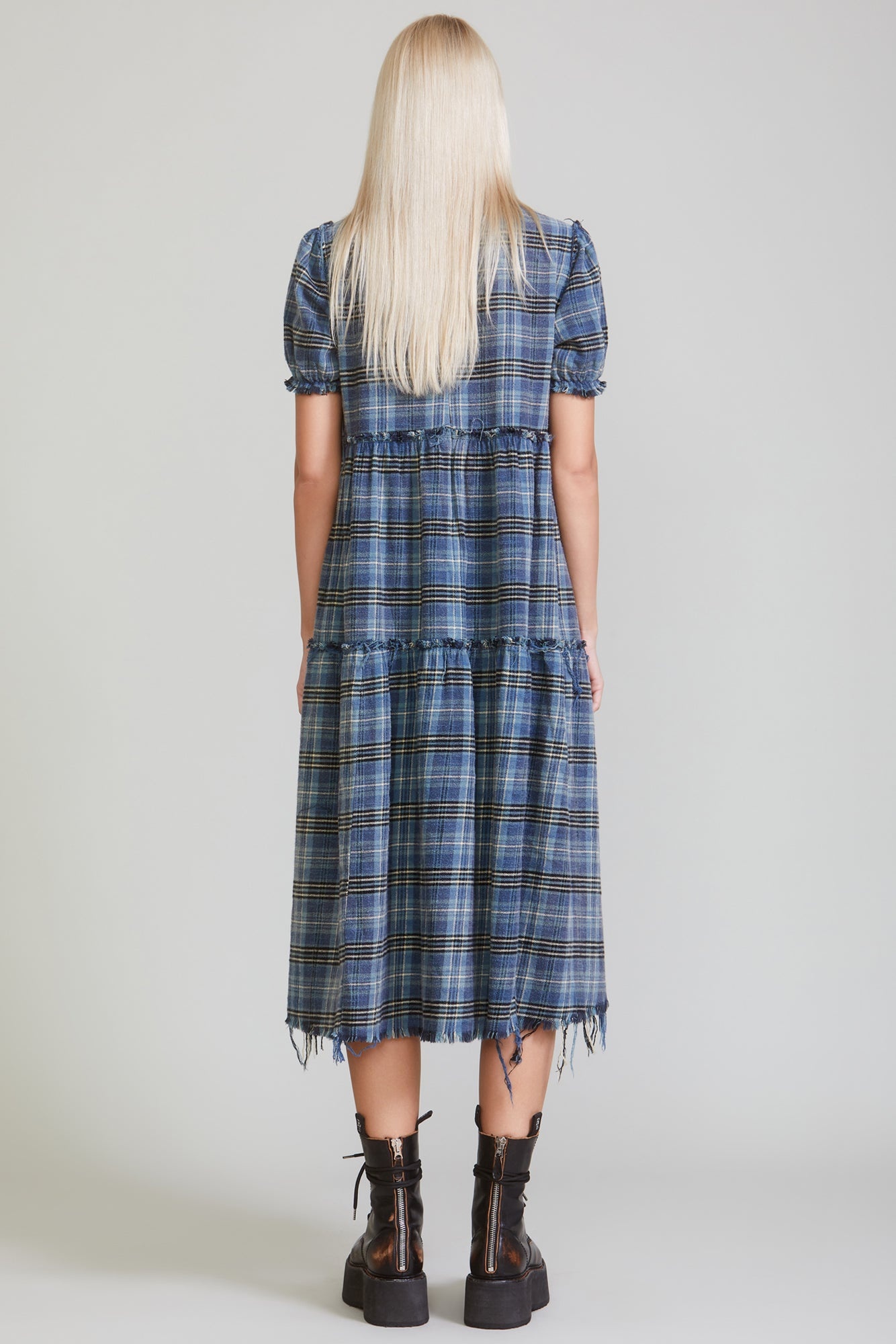 SHREDDED RELAXED MIDI - BLUE PLAID - 6