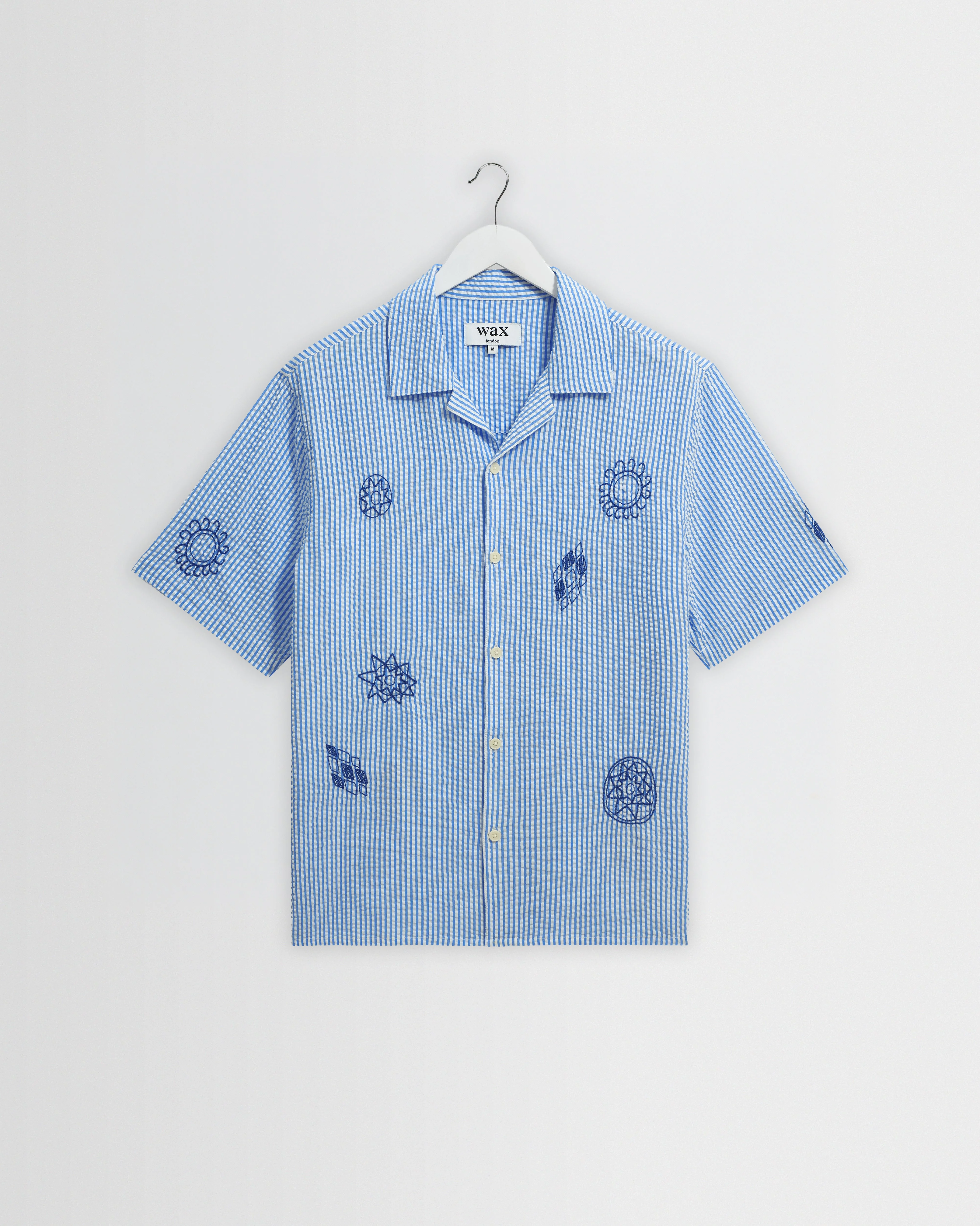 Didcot - Blue And Ecru Doodle Seersucker Short-Sleeve Shirt - 1