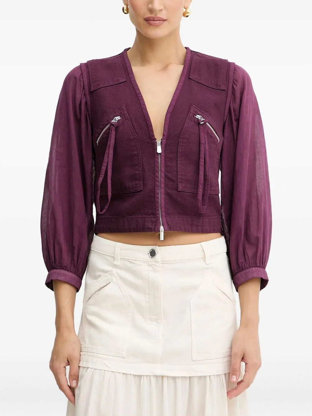 V-neck puff-sleeve top - 1