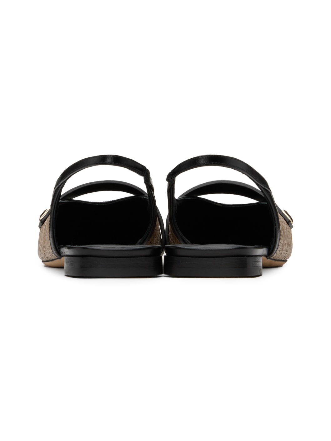Beige & Black Leather Ballerina Flats - 2