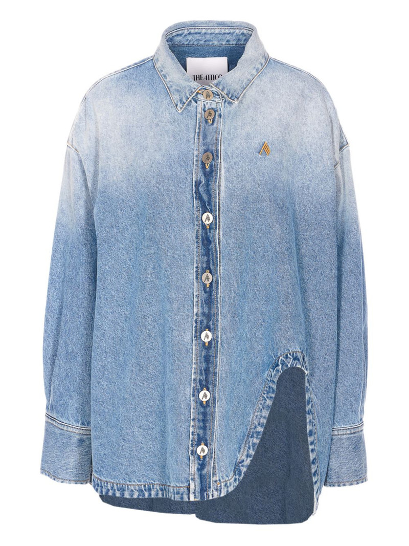 logo-embroidered button-up denim shirt 1