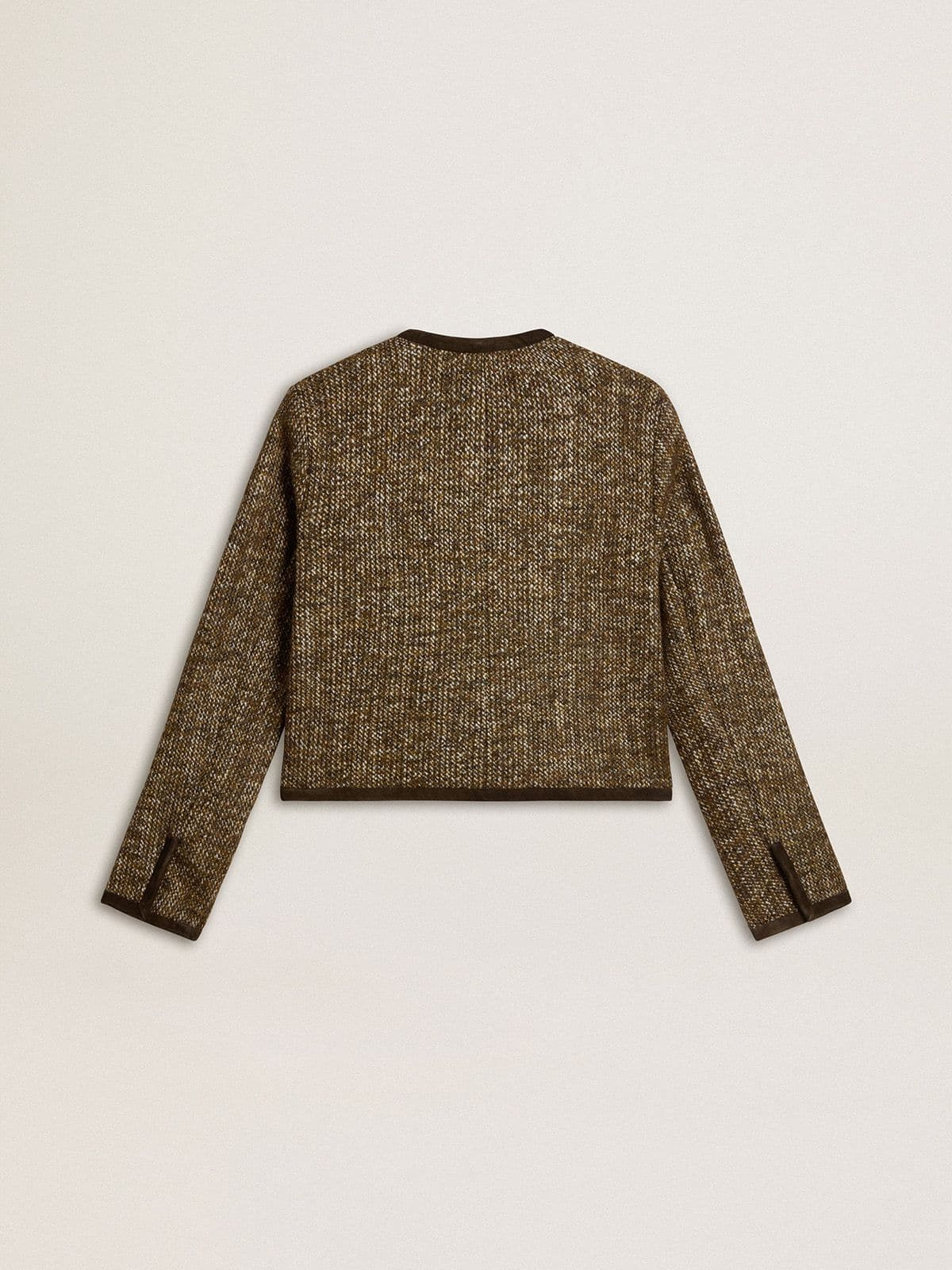 Women's Journey jacket in wool tweed with coffee-colored suede details - 6
