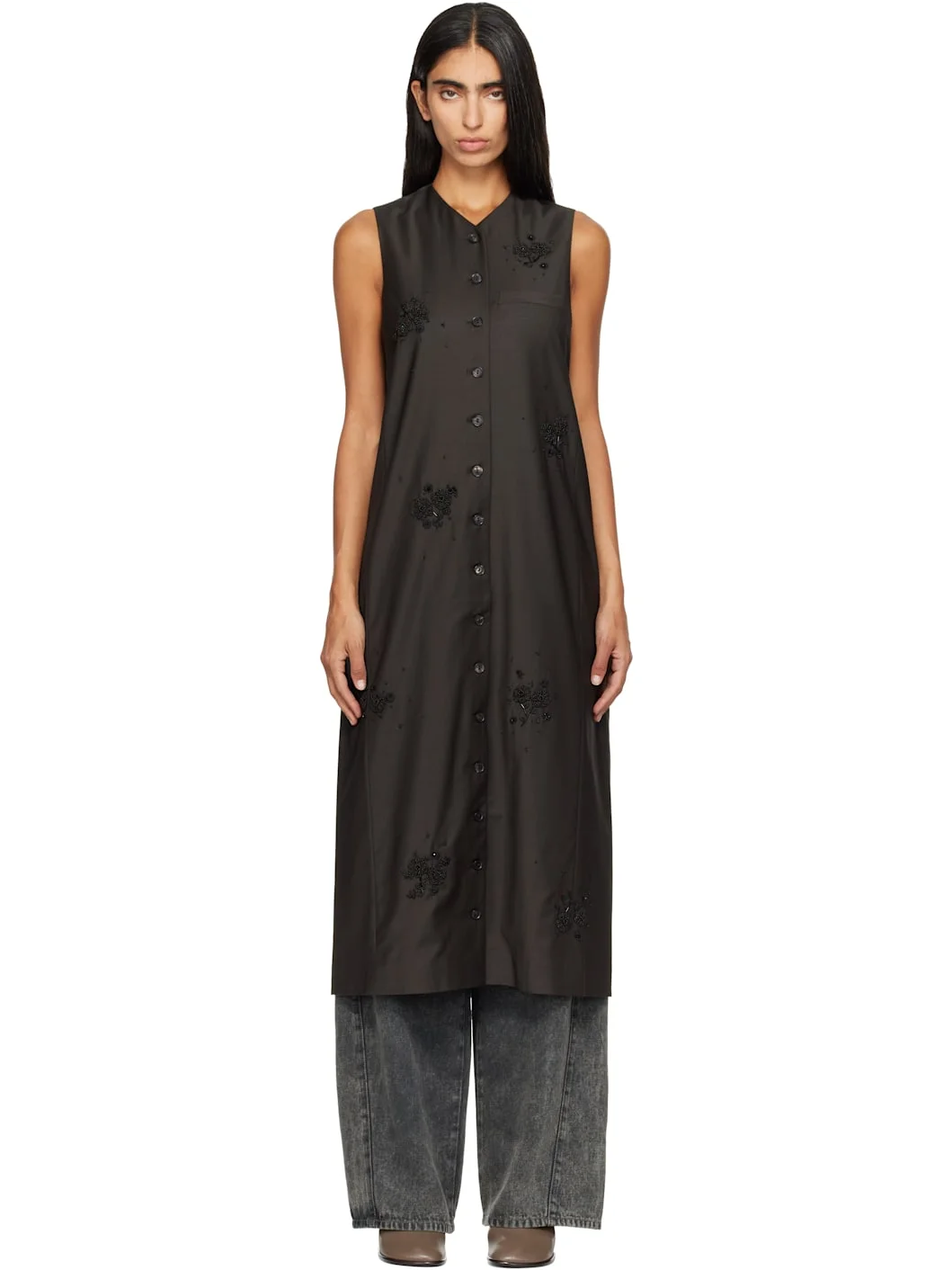 Brown Tailored Embellished Maxi Dress - 1
