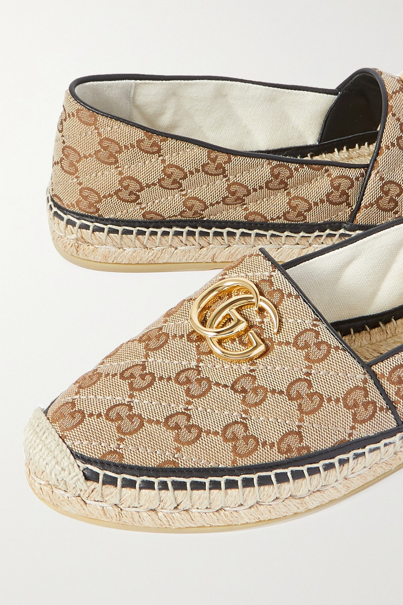Pilar leather-trimmed embellished logo-detailed canvas espadrilles 5