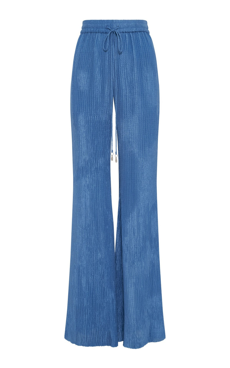 Claude Flare Pant in Sky Plisse Silk 1