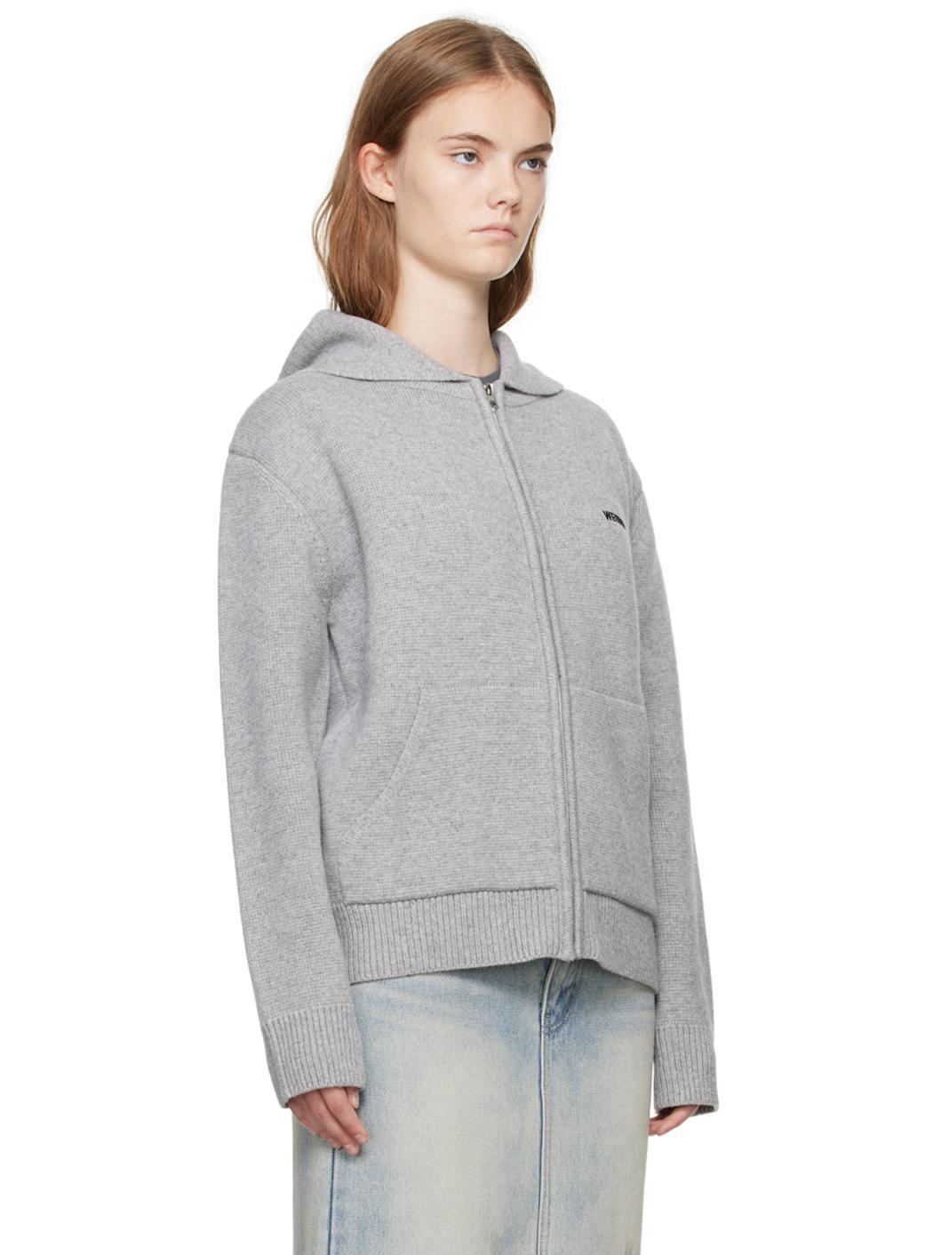 Gray Embroidered-Logo Hoodie - 2