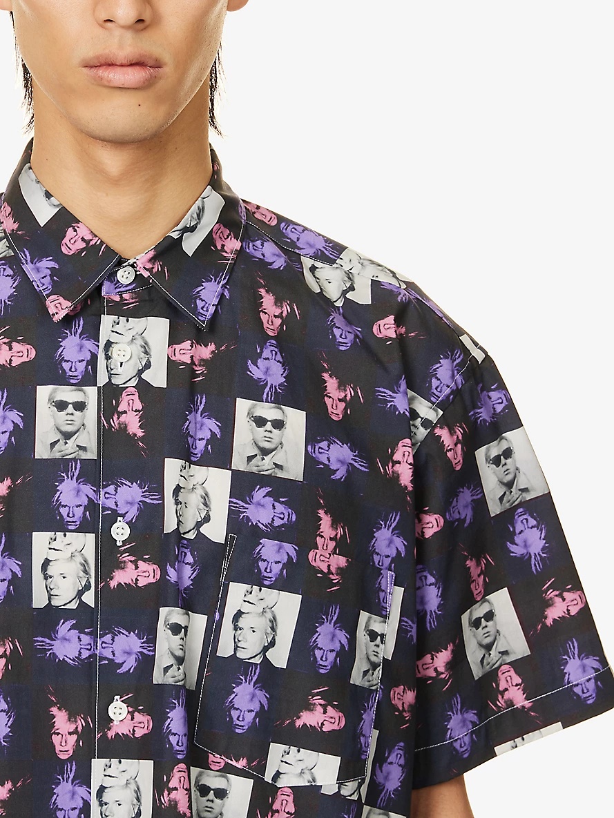 Graphic-print short-sleeved cotton-poplin shirt - 5