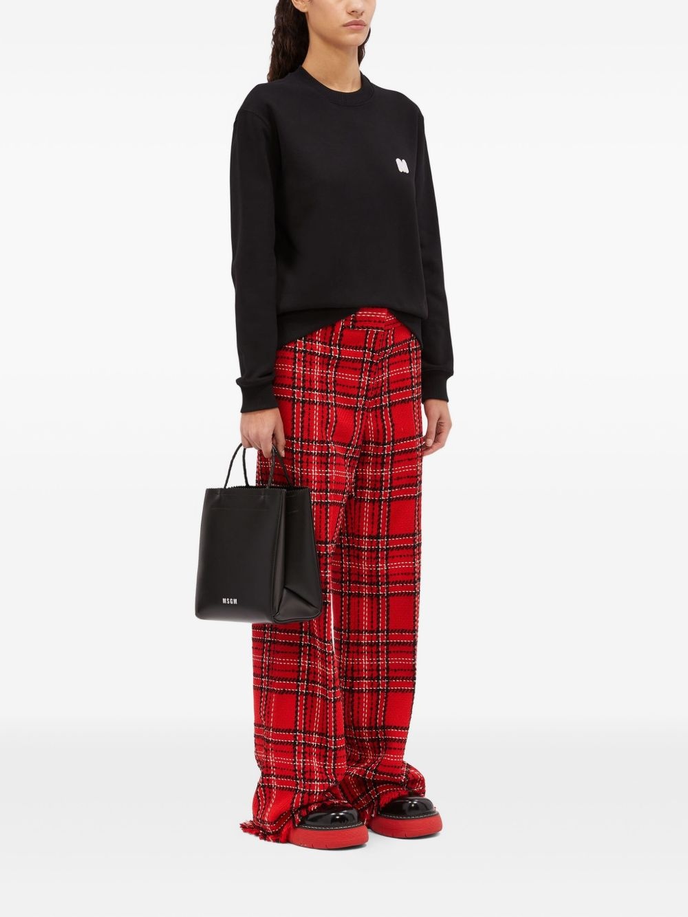 plaid fringed straight trousers - 3