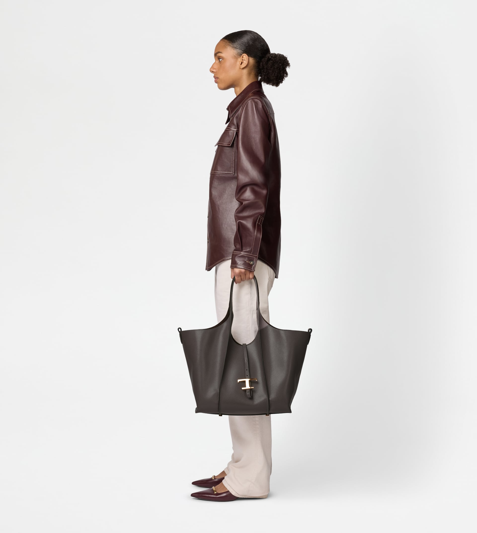 T TIMELESS SHOPPING BAG IN LEATHER MEDIUM - GREY - 8