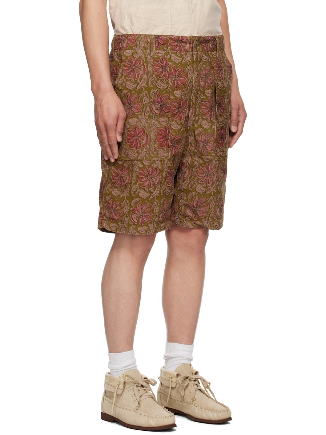 Khaki & Burgundy Corduroy Fatigue Shorts - 2