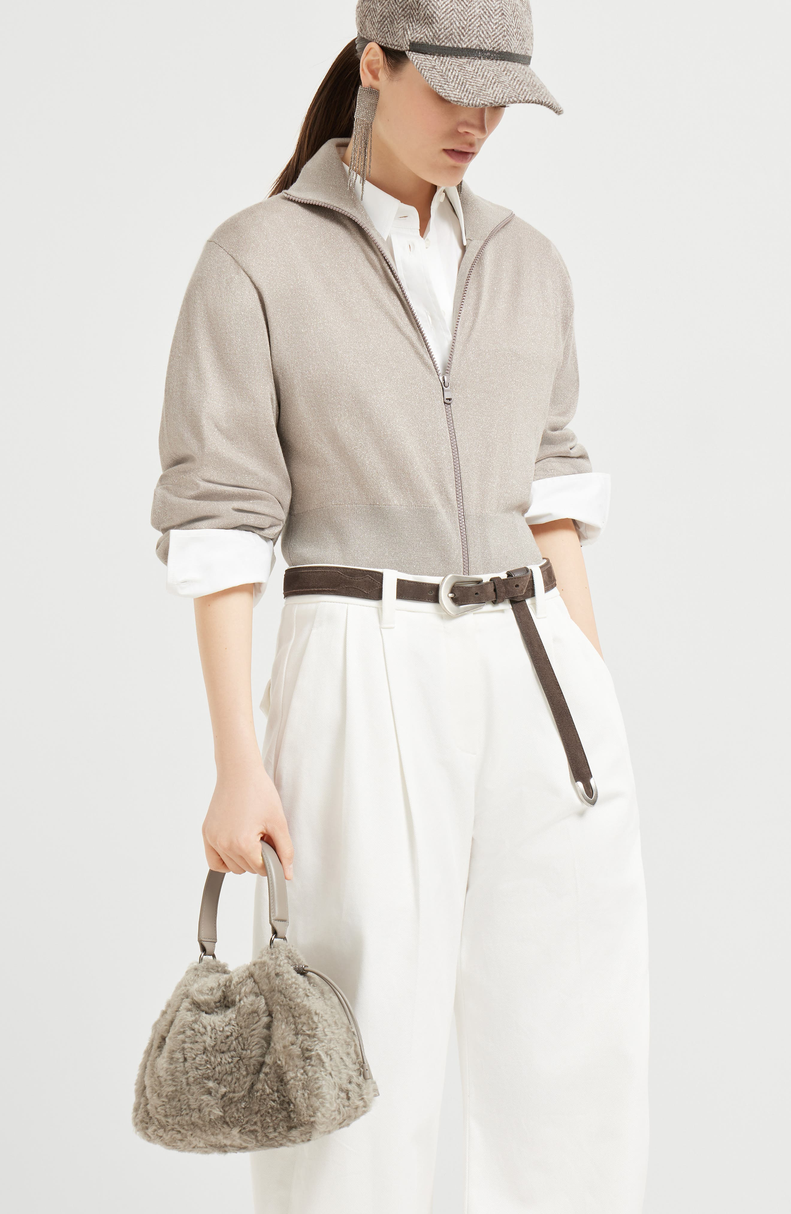 Brunello Cucinelli Shearling Mellow small bucket bag in Light Brown at Nordstrom - 5