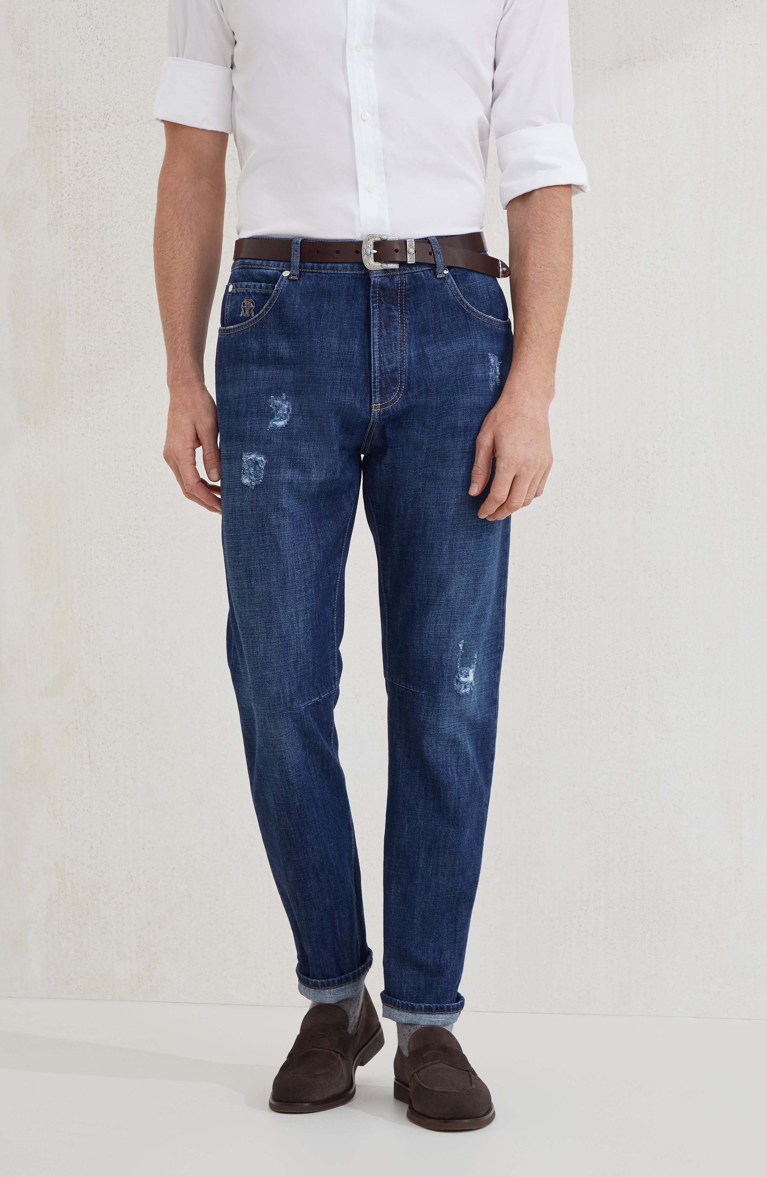 Brunello Cucinelli Leisure fit five-pocket trousers in Dark Denim at Nordstrom - 2