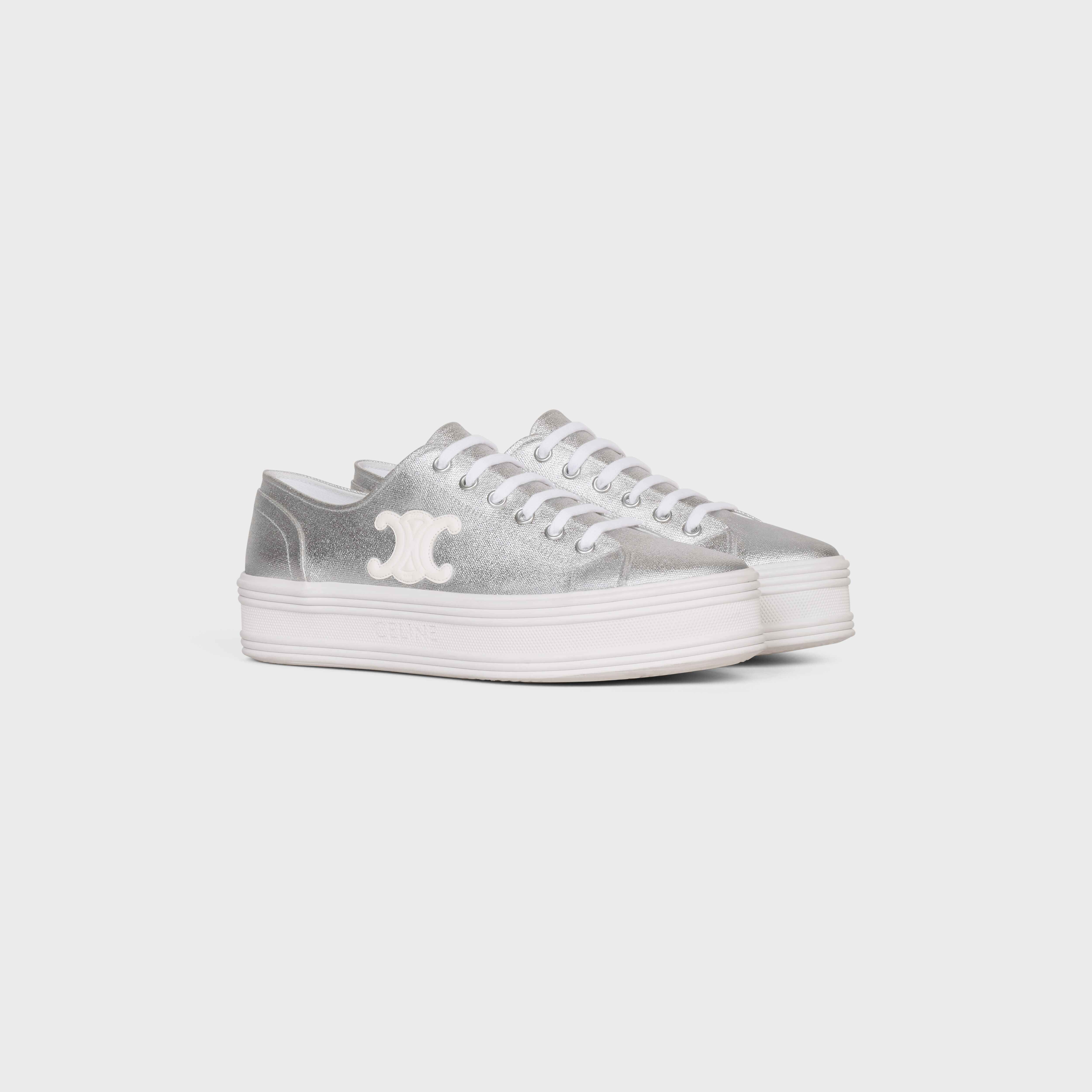 JANE LOW LACE-UP SNEAKER in METALLIC CANVAS AND CALFSKIN - 2