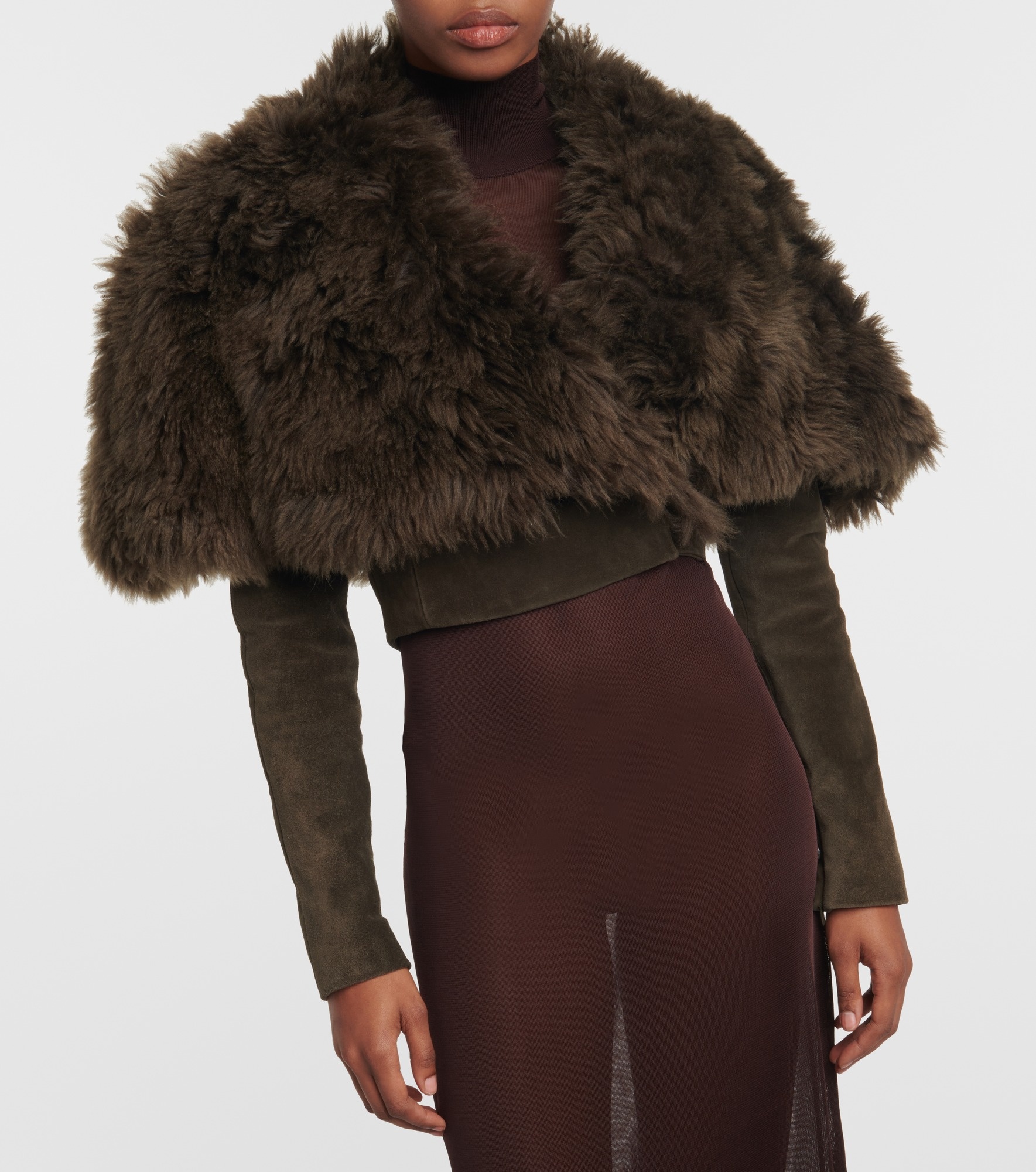Cropped shearling and suede jacket - 5