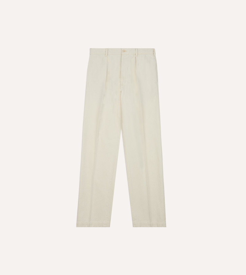 Ecru Herringbone Twill Cotton Games Trouser - 1