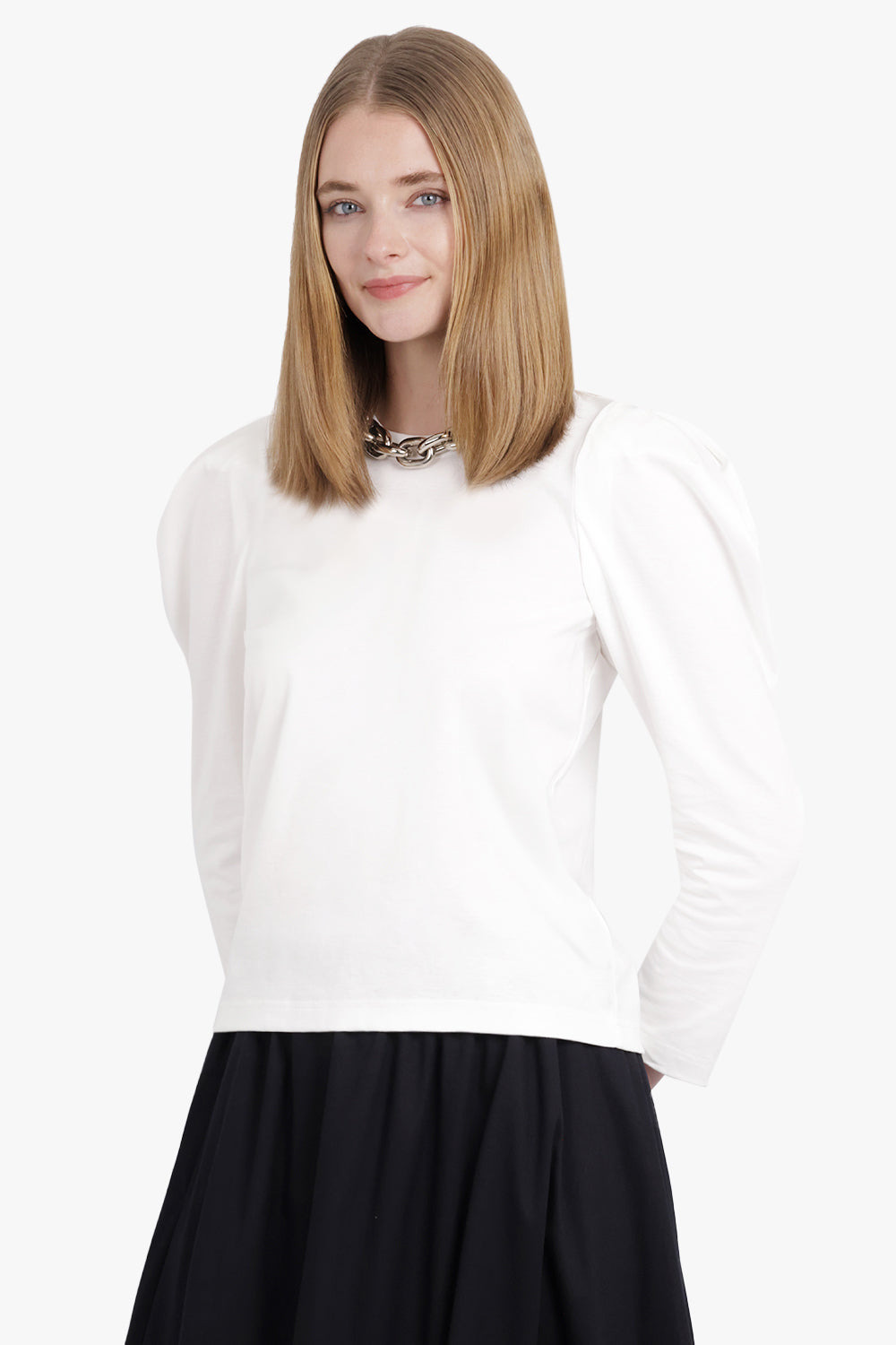 RUCHED PUFF SHOULDER L/S TOP | WHITE - 7