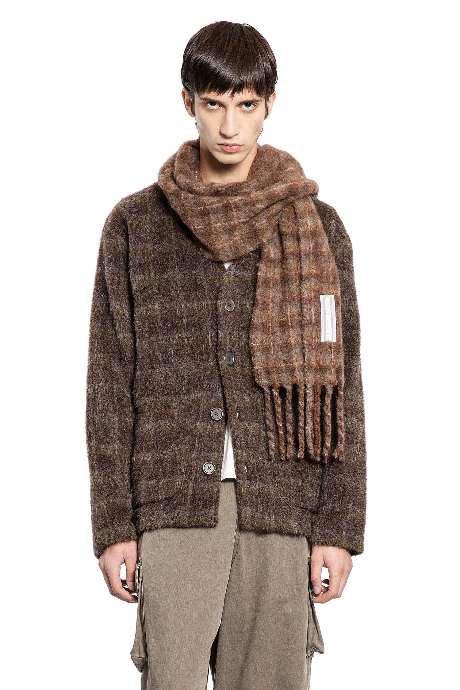 Check Hairy Wool Cardigan - 5