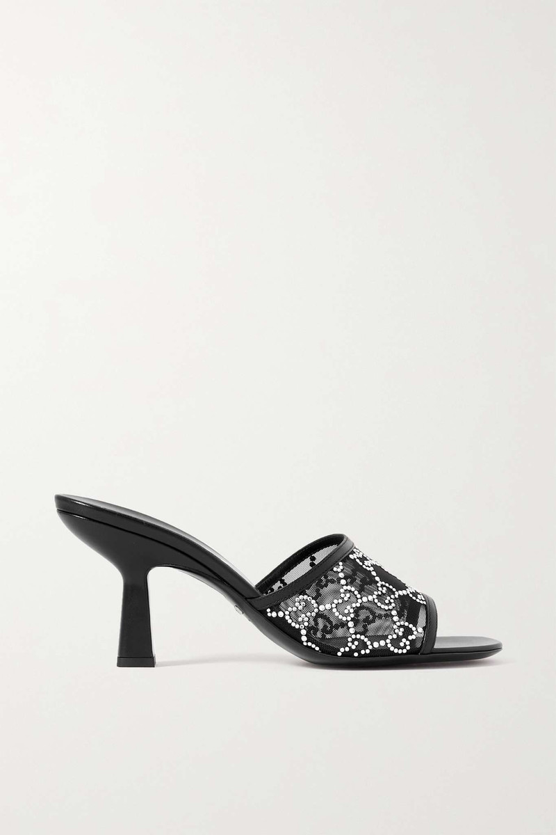 Demi leather-trimmed crystal-embellished mesh mules - 1