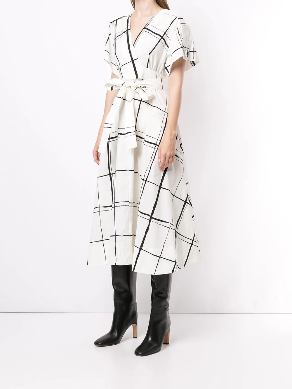 windowpane print wrap dress - 3