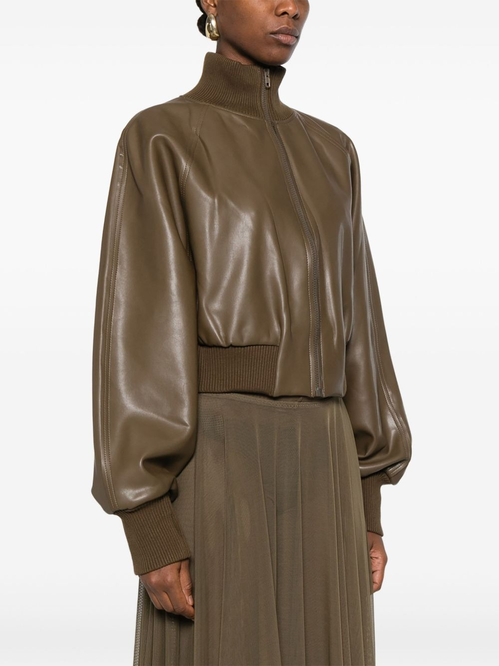 ribbed-cuff leather jacket - 3